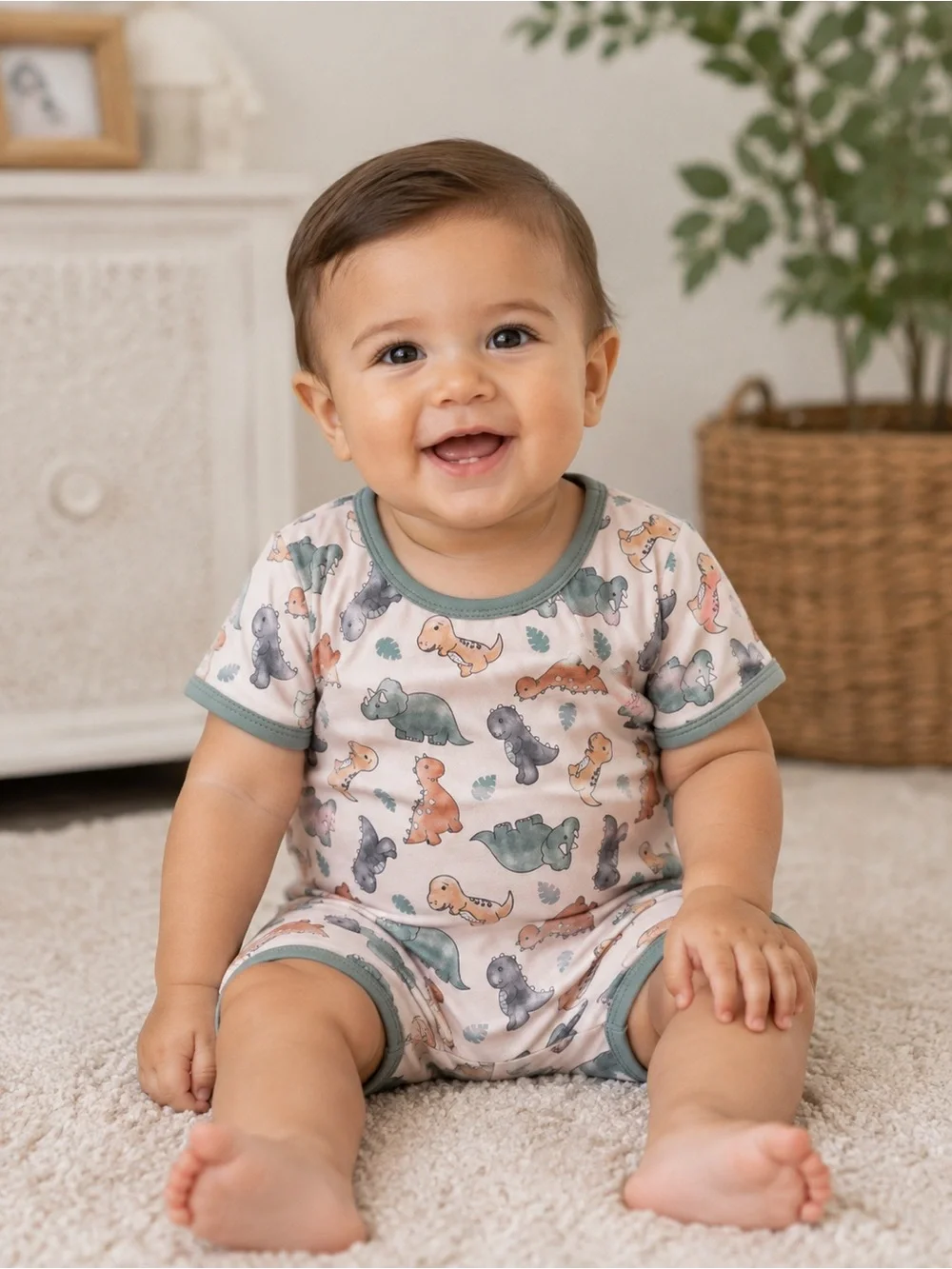 Clover Cottage Dino Print Shorty Bamboo/Cotton Blend 12-24M
